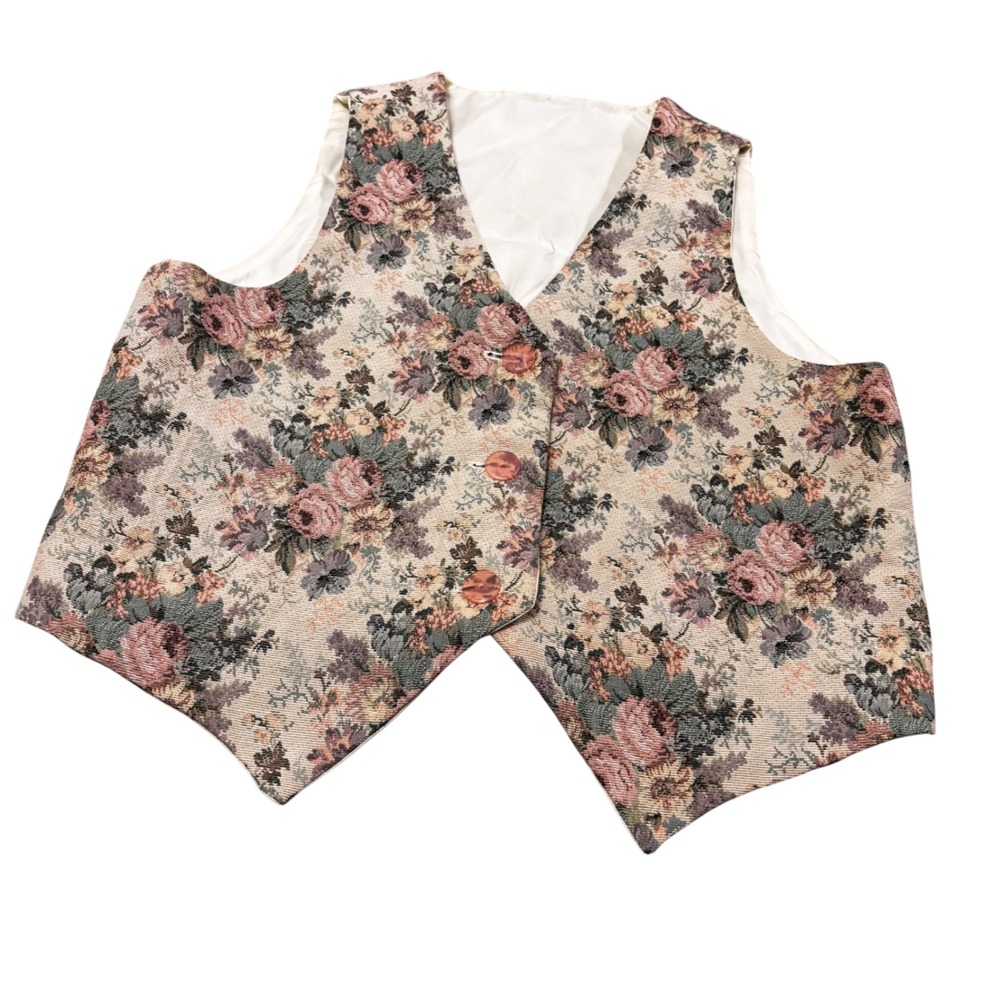Vintage 90s Floral Tapestry Vest Cottagecore Grandmacore Womens M/L